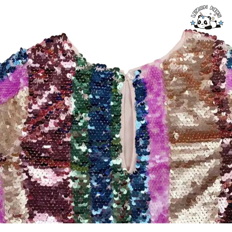 LEZONKIDS - Vestido Arco-íris de Lantejoulas Reversíveis para Meninas